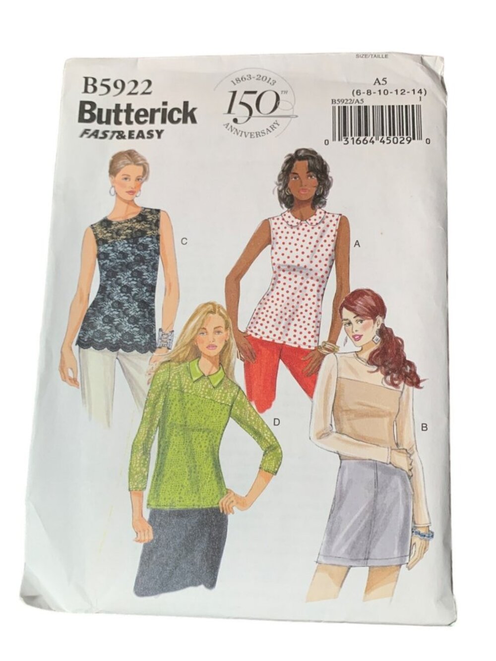 Butterick B5922 Womens Shirt Sewing Pattern Size 6-8-10-12-14 Uncut
